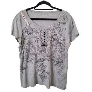 Y2K Womens Fleur de Lis Graphic TShirt Top Bling Baby Tee Grunge Rhinestone